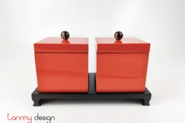 Set of 2 orange square boxes 12 cm included with horn knob and stand